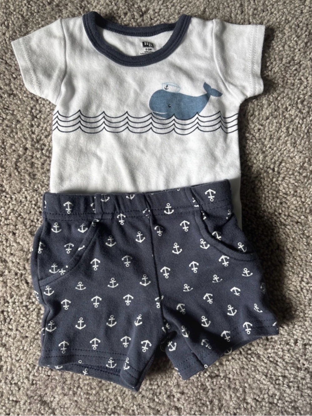 Hudson Baby White Tee and Navy Anchor Shorts Set